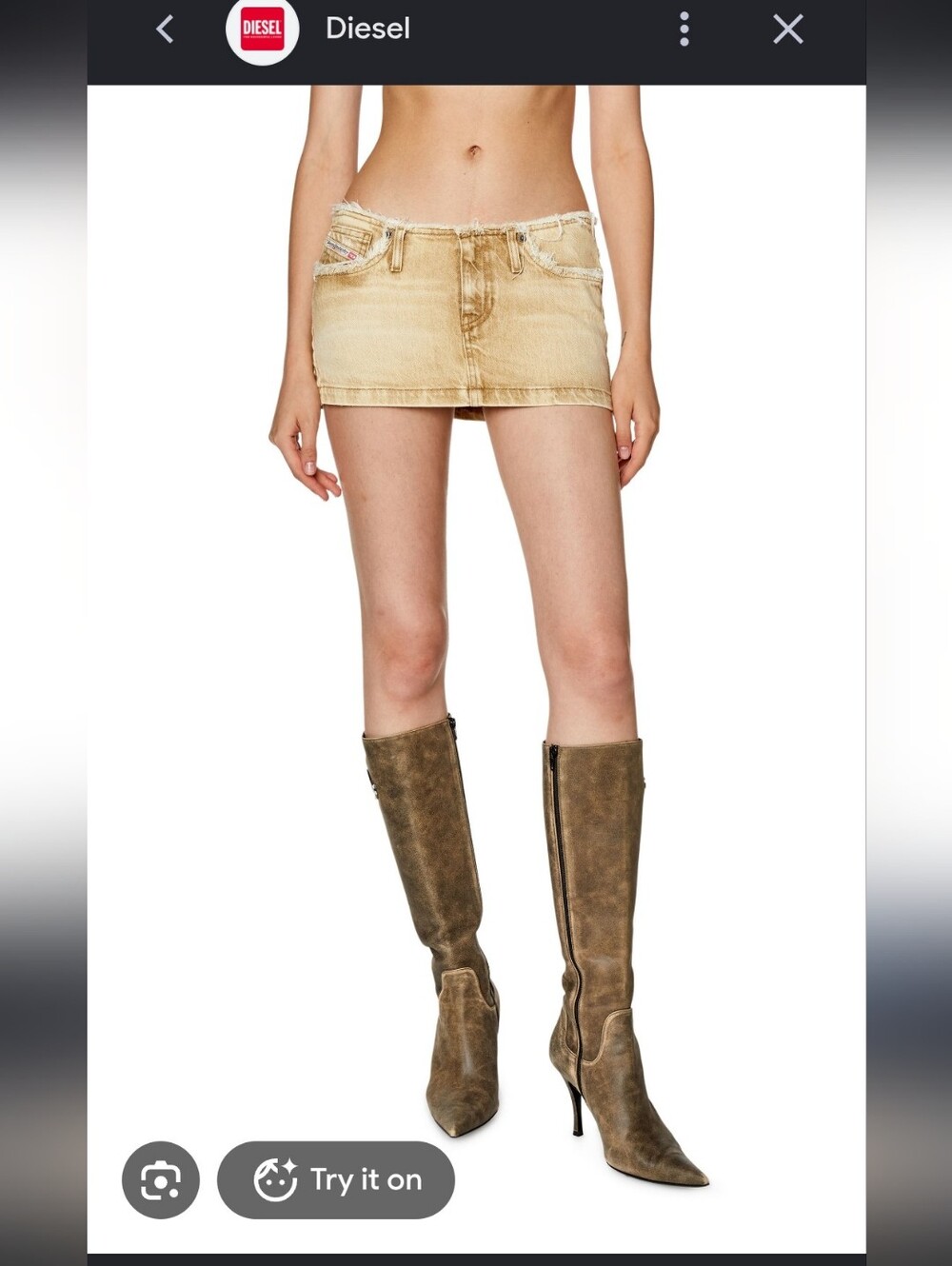 Diesel Beige Washed Denim Mini Skirt